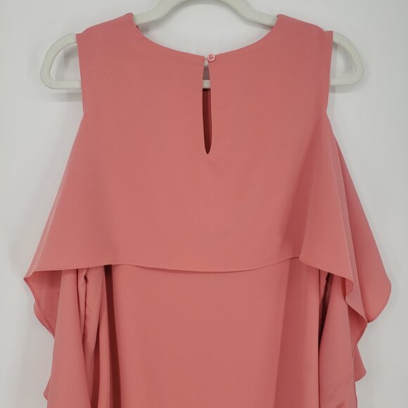 3/$25 Madison Cold Shoulder Shift Dress 2X Draped Cape Tiered Coral Orange - Picture 7 of 12